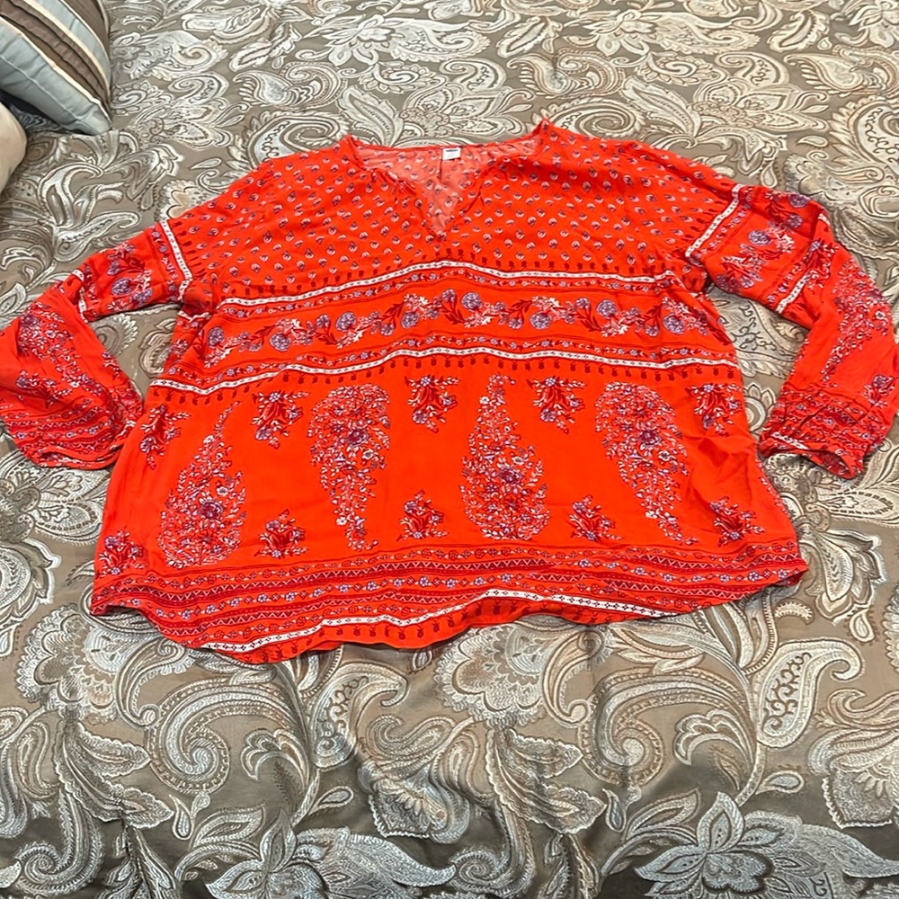 Old Navy, orange with flower designs blouse